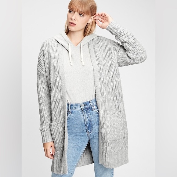 GAP Marled Gray Open-Front Cardigan - Picture 1 of 5